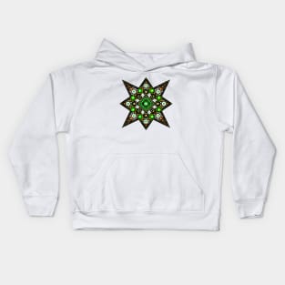 Eight-Pointed Star Mandala Green-Orange-Yellow-White Kids Hoodie